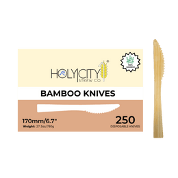 Box of Holy City Straw Company Bamboo knives 250 disposable knives digital