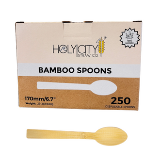 Box of Holy City Straw Company Bamboo Spoons 250 disposable spoons