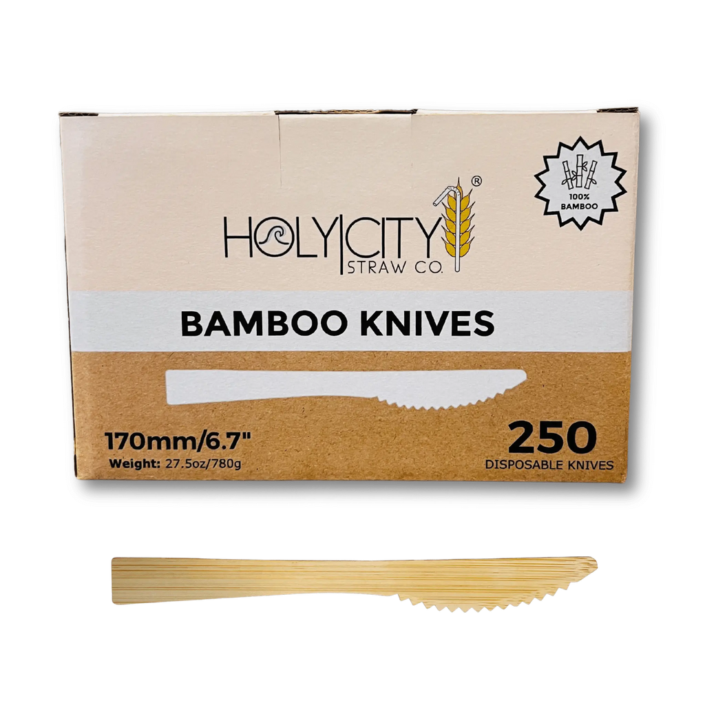 Box of Holy City Straw Company Bamboo knives 250 disposable knives