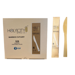  inch Holy City Straw Co Bamboo Cutlery kife Wrapped 125ct Top