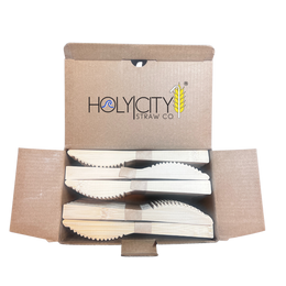 Holy City Straw-Co. 500-count open box of unwrapped knives top view