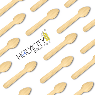 Holy City Straw Co. bamboo mini taster spoons lined up on angle