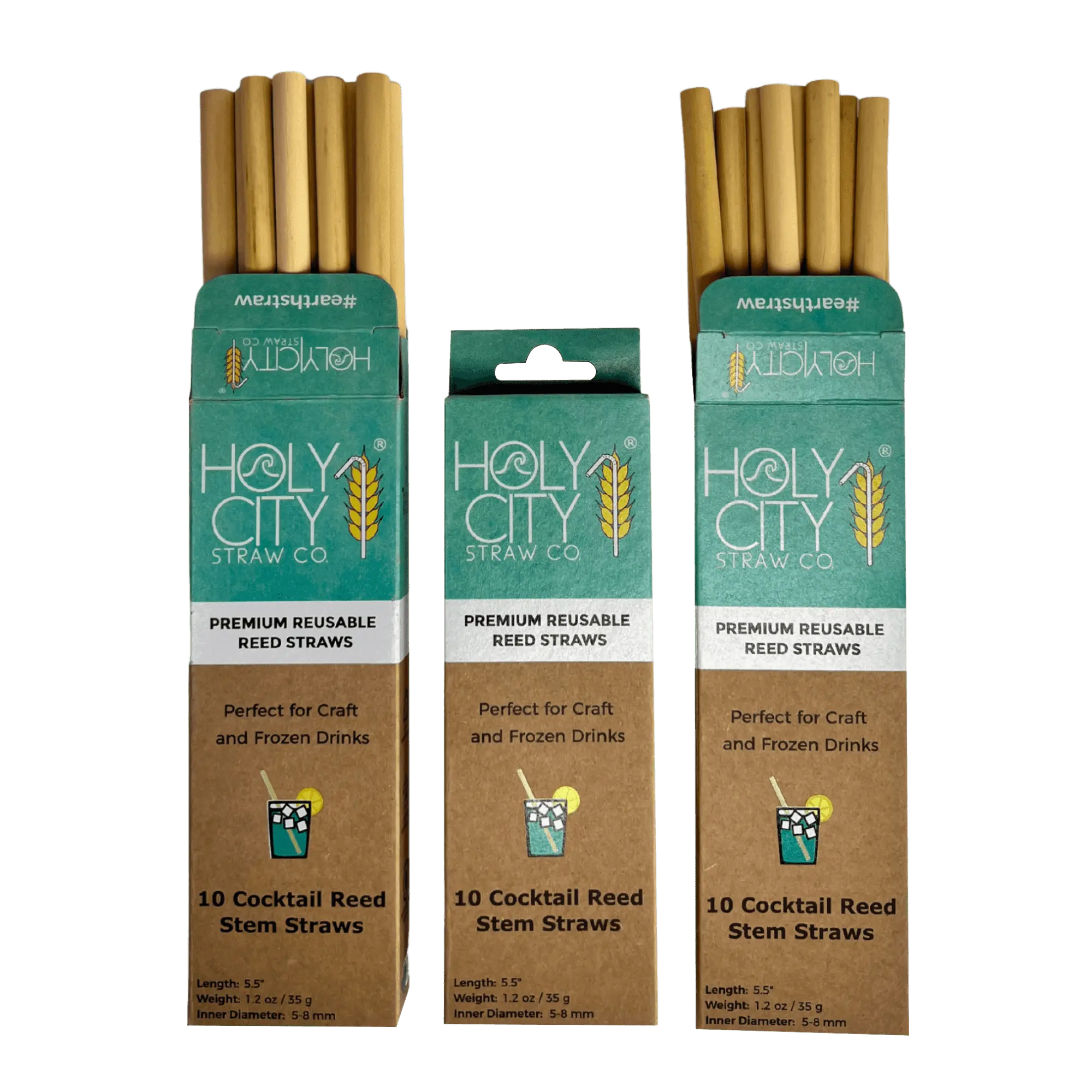 Cocktail Reusable Reed Straw Bundle 3 Pack Stack