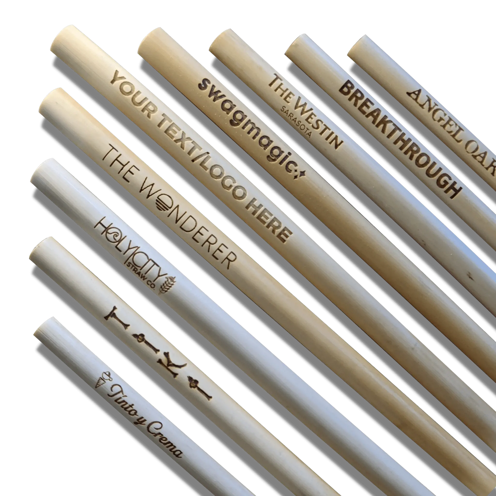 Collection of laser engraved drinking reusable reed stem straws