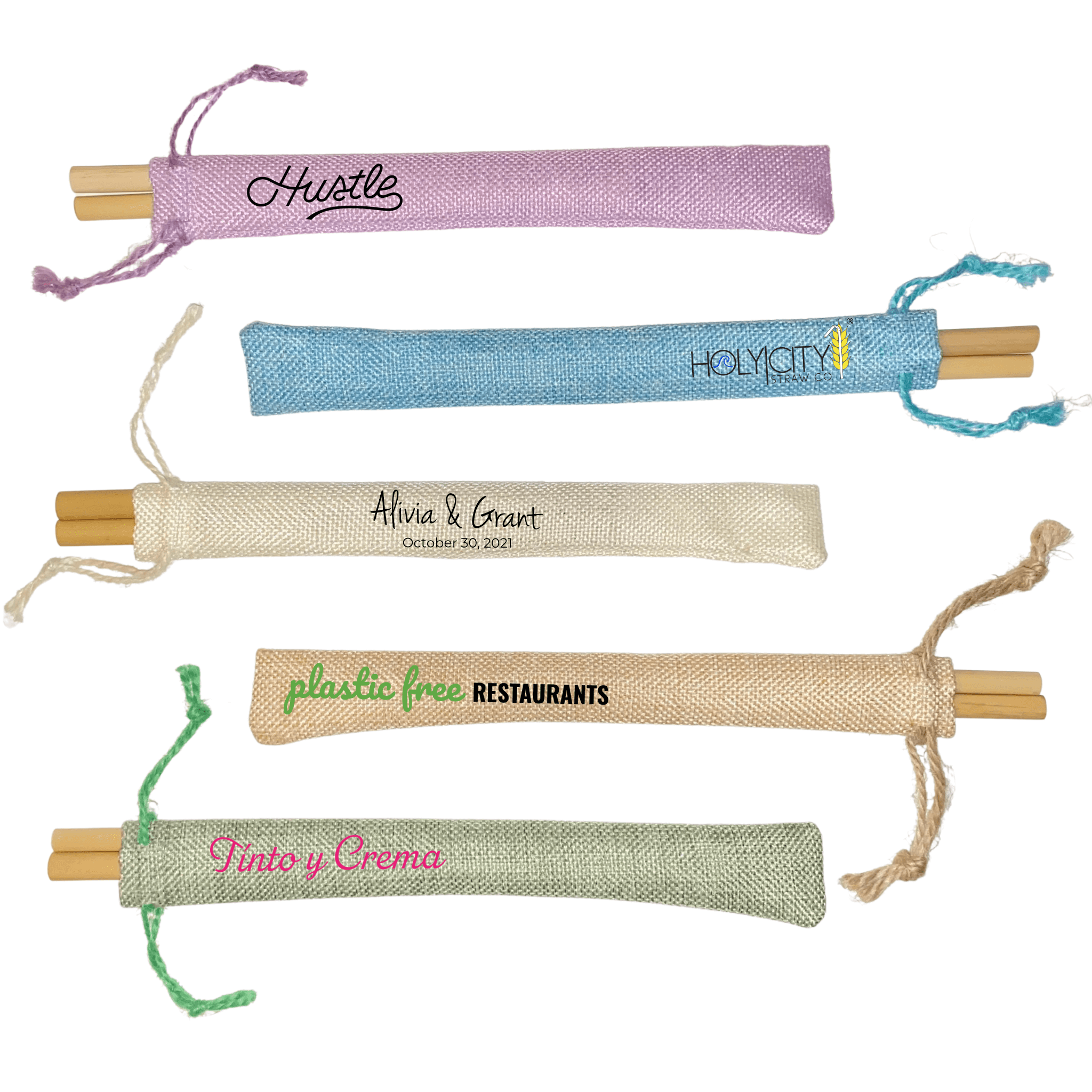 Light colored versions of the Holy City Straw Company two straw branded pouch combos options