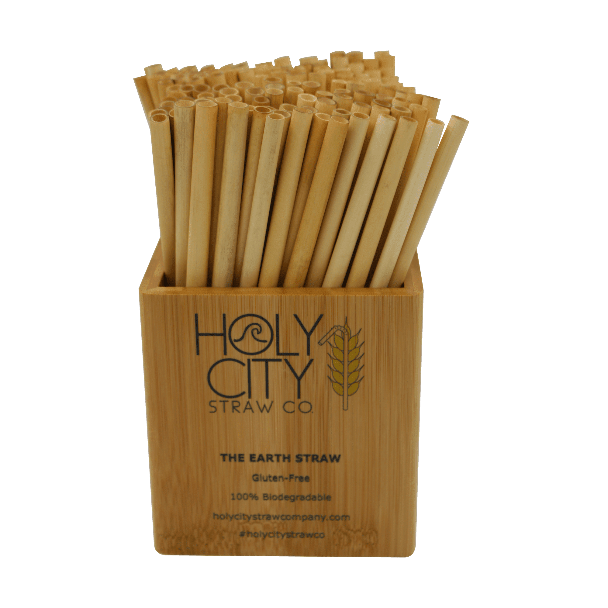Holy City Straw Company Bamboo Holder full of reusable reed straws.